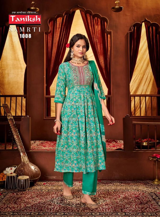 Tanishk Samrti Rayon Naira Cut Kurti With Bottom Dupatta Catalog
